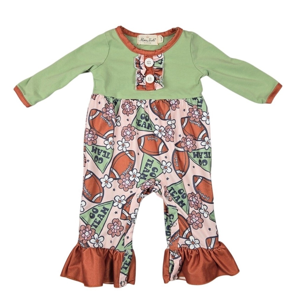 Marie Nicole Baby Girl Football Romper Size 3–6 Months Super Cute Ruffle Flare